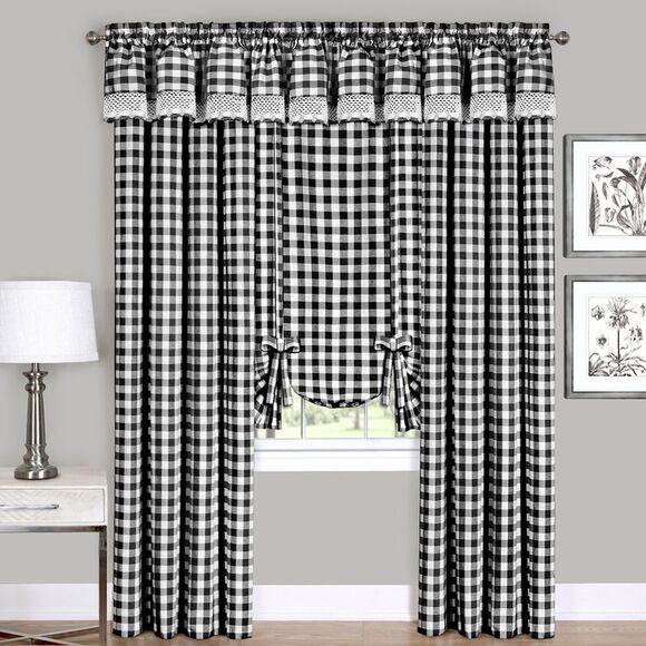 Buffalo Black Plaid Modern Window Curtain Panel : 42" x 63" Tie Up Shade - Picture 2 of 2